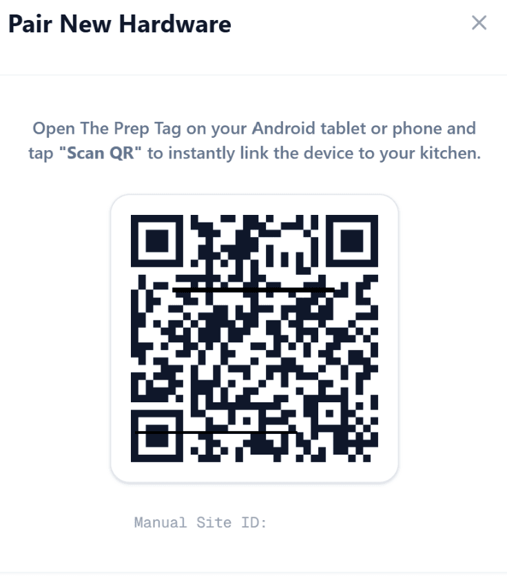 QR device pairing for The Prep Tag kitchen labelling software